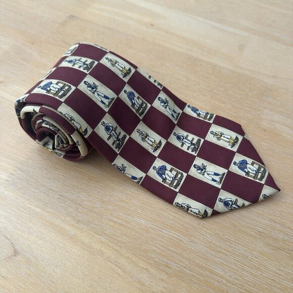 The Metropolitan Museum of Art Tie Silk Red White Checkered Sportsman Design - Picture 2 of 10
